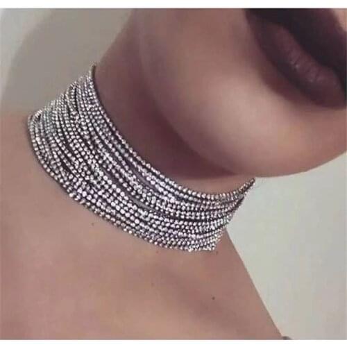 Womens simple crystal necklace multi row shining Rhinestone Necklace Fashion Jewelry womens party jewelry gift accessories