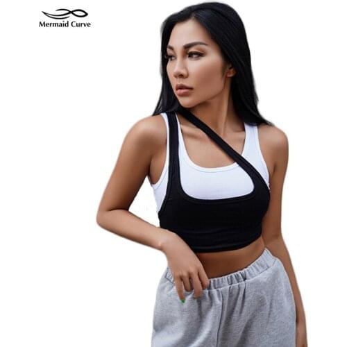 Mermaid Curve Women Shockproof Running Vest Exercise Adjustment Shoulder Strap Fake Two-piece Yoga Tank Top Woman Yoga Shirts