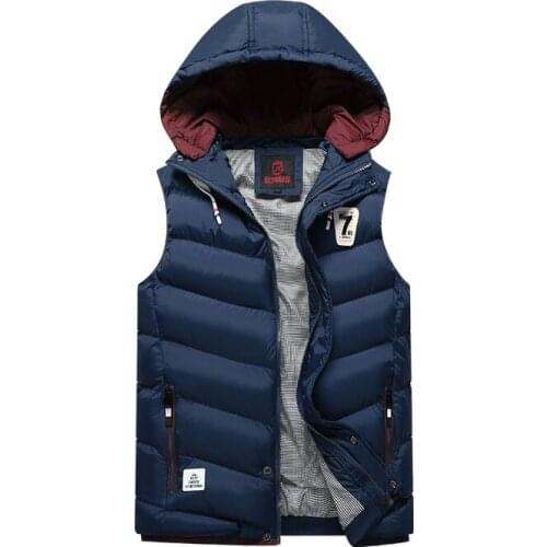 Zipper Down Cotton Vest Jacket Men 2020 Autumn Winter New Warm Classic Waistcoat Mens Solid Lightweight Outdoor Hooded Vests Man