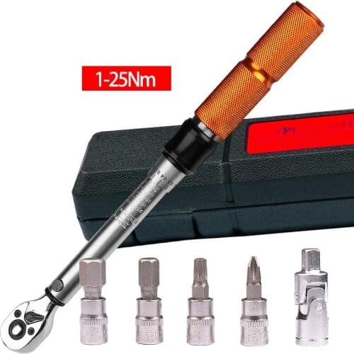 19Pcs 1/4 Inch Drive 1-25Nm Adjustable Wrench Bicycle Repair Tools Kit Ratchet Mechanical Torque Spanner Manual Wrench Suit