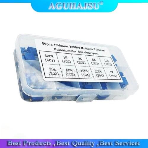 50pcs 3296W Multiturn Trimmer Potentiometer Kit High Precision 3296 Variable Resistor With Free Box electronic diy kit