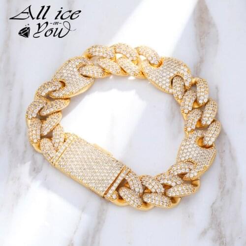 AILLICEONYOU 20MM Miami Lock Clasp Cuban Link Gold Silver Plated Bracelet Iced Out Cubic Zircon Bling Hip Hop Jewelry For Gift