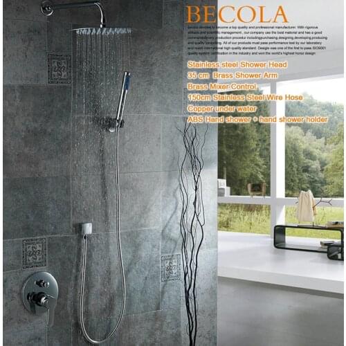Free shipping becola 8 10 12 16 inch shower set wall mounted stainless steel rainfall head chrome shower faucet kit