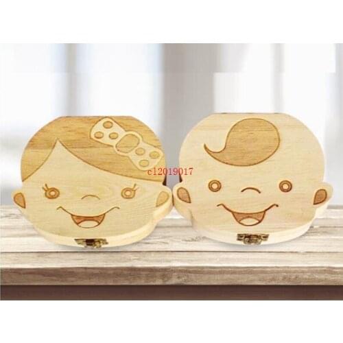 Baby Teeth Box Organizer Save Milk Teeth Wood Storage Box Great Gifts 3-6YEARS Creative For Kids Boy Girl Image