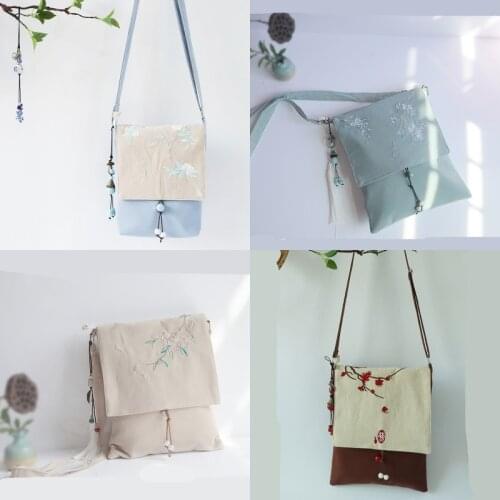 1pcs Retro Chinese Style Ancient Style Hanfu Embroidery Canvas Bag Student Schoolbag Womens Crossbody Women Girl Gift