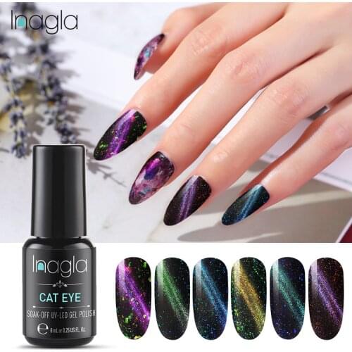 Inagla 8ML Galaxy Nail Polish DIY Glitter Nail Art UV Lamp Galaxy Effect Cat Eyes Gel Nail Polish Long Last 3D Magnetic Lacquer
