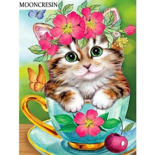 5D Diy Diamond Painting Christmas Full Square Rhinestones Cross Stitch Diamond Embroidery The Cup Cat Diamond Mosaic Decor Home