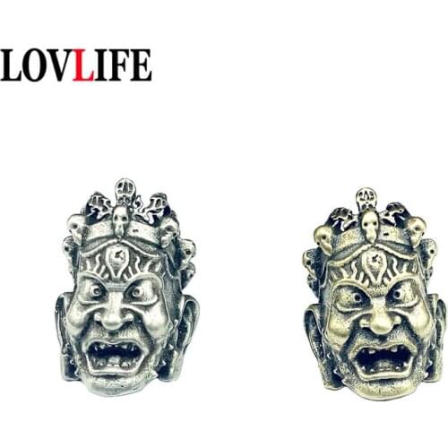 Brass Knife Bead Demon Vajra Bodhisattva Paracord EDC Outdoor Tool DIY Accessories Vintage Metal Copper Keychain Pendant Jewelry