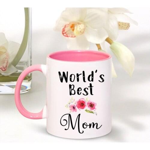 Worlds Best Mom Coffee Mug 11oz Pink Ceramic Mama Mother Birthday Gift Tea Cup Travel Coffee Mugs
