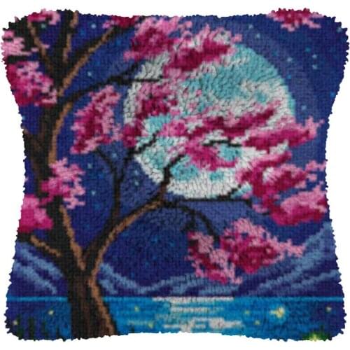 Moon Pillow Case Canvas Acrylic Yarn Latched Hook Pillow Kits Crochet Cushion Cover Latch Hook Cushion