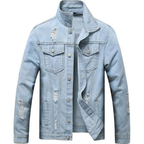 Mcikkny Men Ripped Pleated Denim Jackets Spring Autumn Slim Outwear Clothing Male Washed Size M-XXXL