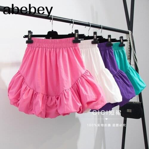 Sweet Women Mini Skirts Korean A-Line Skirt Vintage Elastics High Waist Elegant Skirts 2021 New Summer Faldas Mujer
