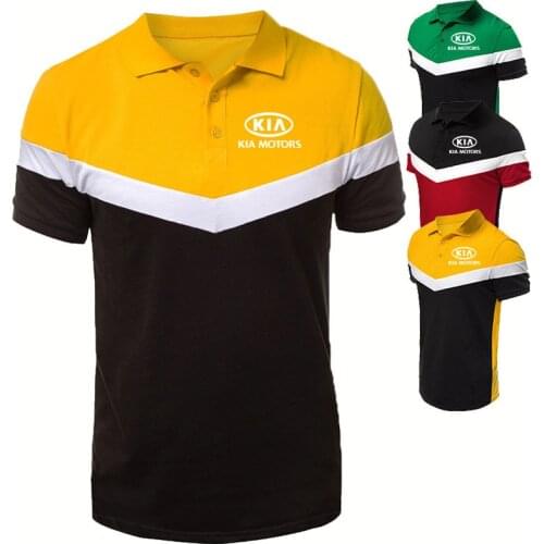Mens short sleeve KIA Logo printing Fashion Summer polo shirt Cotton lapel Hip hop high quality V-splicing Mens tops
