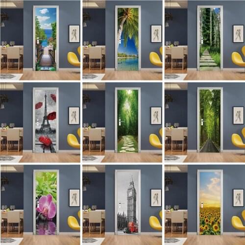 Landscape Door Stickers 3D Wallpaper Self Adhesive PVC Waterproof Wall Sticker Decal Living Room Bedroom Home Decor Mural