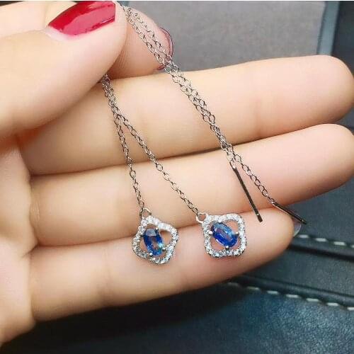 Natural Blue Sapphire Earrings 925 Sterling Silver Gemstone Stud Earrings for Women