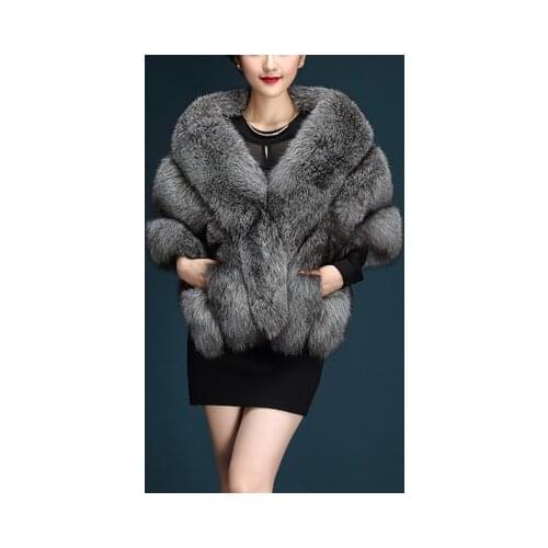 New brand shawl silver fox fur shawl women winter ladies thick warm fox fur collar coat large shawl