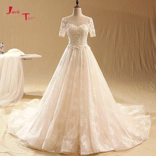 New Arrive Abiti Sposa Beading Sequins Short Sleeve A-line Lace Wedding Dresses China Vestido De Noiva Renda