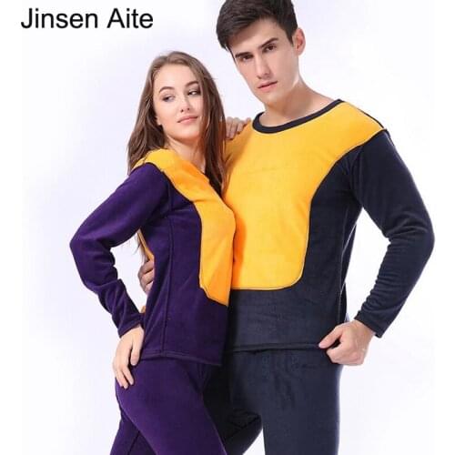 Jinsen Aite New Arrival Winter Mens Long Johns Cotton Warm Thickening Fleece Bottom Women Couple Thermal Underwear Set JS663