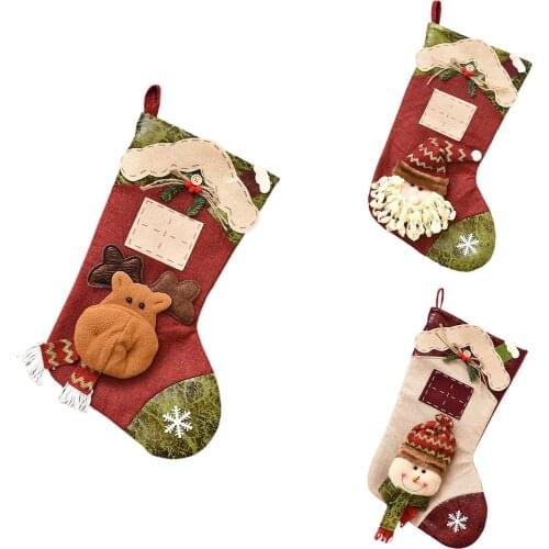 Christmas Sock Ornament Newest Arrival Santa Claus/ Snowman/ Elk Patterns Candy Bag Festival Decorations for Home Shops