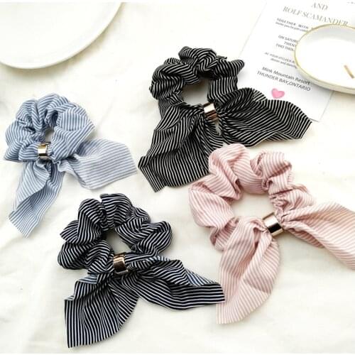 Rabbit Ear Striped Hairband Cute Women Girls Hair Band Elastic Bow-knot Sweety Girls Hair Tie Accessories