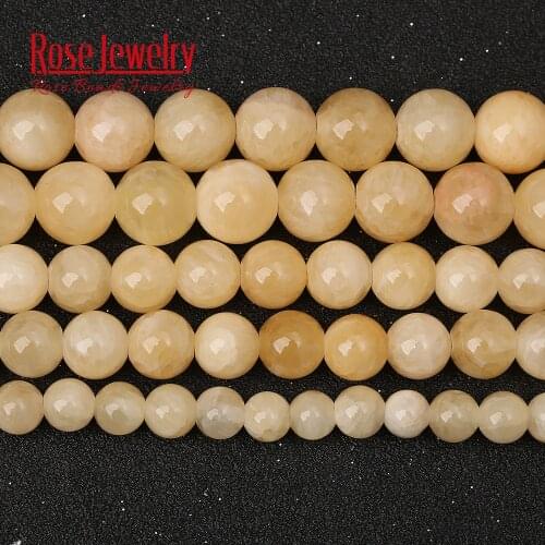 Wholesale Natural Stone Beads Yellow Jades Meters Topazs Round Loose Beads for Jewelry Making Bracelet 4/6/8/10/12 mm 15 inches