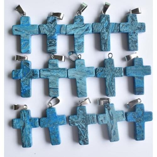2020 fashion high quality blue onyx stone cross Charms pendants for Necklaces jewelry making 50pcs/lot Wholesale free shipping