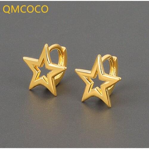 QMCOCO 925 Silver Korean INS Fashion Sweet Star-Shape Hollow Out Earrings Star-Shaped Romantic Ear Jewelry Woman Gift