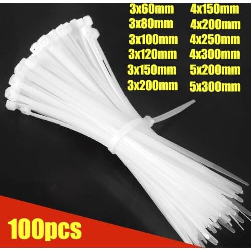 100pcs/bag cable tie Self-locking plastic nylon tie White Organiser Fasten Cable Wire Cable Zip Ties