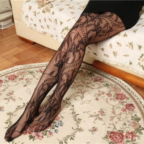 Sexy Lingerie Women Mesh Fishnet Stockings Thin Pantyhose Lace Hosiery Jacquard Thigh High Sokes