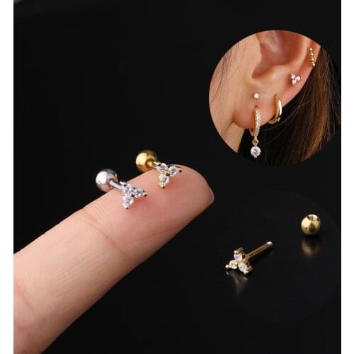 1PC Stainless Steel CZ Crystal Zircon Heart Cartilage Stud Earring Helix Tragus Conch Rook Screw Back Daith Piercing Jewelry