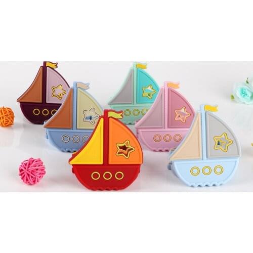 Kovict 5/10Pcs Baby Molar Silicone Teether Sailboat Shape DIY Pacifier Necklace Accessories Chewable NursingToys