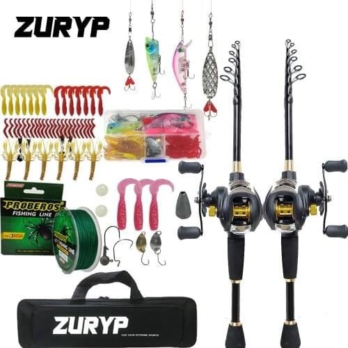 ZURYP 1.8m 2.1m 2.4m Fishing rod combo UltraLight Travel Baitcasting fishing set with Lure box bag pe line full kit