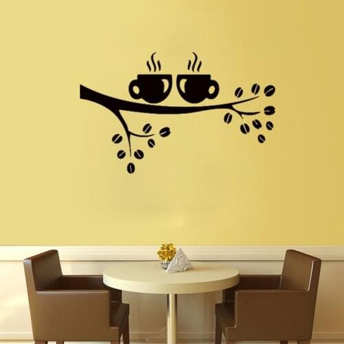 WJWY Coffee Cup Of On Tree Branch Wall Sticker Kitchen Cafe Home Decor Vinyl Wall Decals Art Murals Wallpaper Poster Decoration