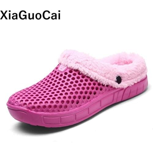 Women Winter Slippers Warm Plush Home Slippers Unisex Hole Casual Shoes For Couples Plus Size Female Flip Flops With Fur Fashion