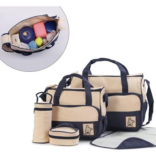 5pcs Baby Diaper Bag Mummy Stroller Handbag Maternity Nappy Changing Organizer Newborn Nursing Tote Milk Bottle Insulation Bags