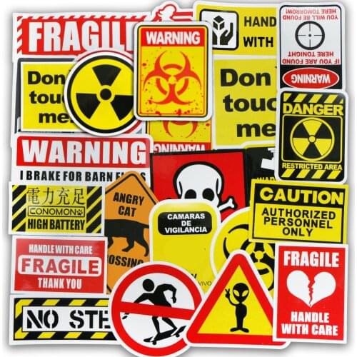 50 Pcs/Lot Warning Stickers Danger Banning Signs Reminder Decal Sticker on Laptop Skateboard Luggage Car Kids Toy Waterproof
