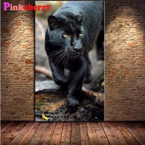 5D DIY Diamond Painting Modern animal art, black panther cross stitch mosaic full square round diamond embroidery rhinestone