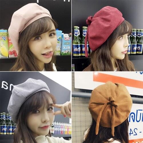 Long strapped Women Beret Autumn Winter Octagonal Cap Hats Stylish Artist Painter Newsboy Caps Black Grey Pink Beret Hats