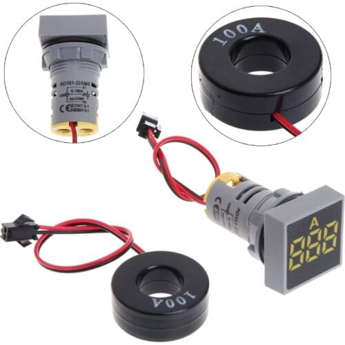 22MM 0-100A Digital Ammeter Current Meter Indicator Led Lamp Square Signal Light