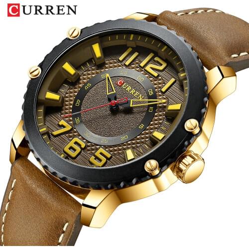 CURREN Mens Watches Genuine Leather Waterproof Man Business Quartz Sports Watches Military Watch Male Clock Relogio Masculino
