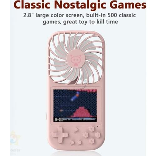 Retro Portable Pocket Fan 2.8 Inch LCD Kids Color Game Console USB Charging Portable Children Fan
