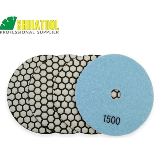 SHDIATOOL 4pcs 125mm #1500 dry polishing pads diameter 5inch Resin bond diamond flexible Sanding disc granite marble ceramic