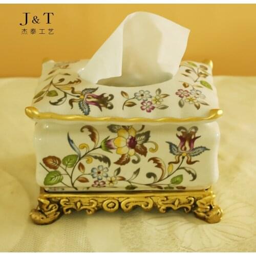 European paper towel box wedding decoration high-grade ceramics vintage paper drawer table relief decoration