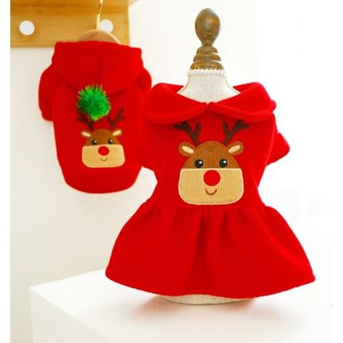 Puppy Dog Hoodies Cozy Warm Jacket Coat Cute Dog Cat Dresses Christmas Princess Party Red Elk Dress Clothes Pet Couple Apparel
