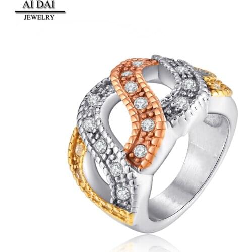 Ins fashion Korean version of titanium steel retro with diamond ring temperament female ring casting three-color electroplating