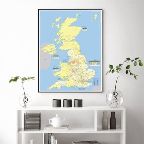 42*59cm Map of The United Kingdom with Detailed Regions Decorative Poster Canvas Painting Wall Home Decor School Supplies