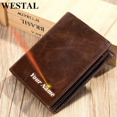 WESTAL mens genuine leather wallet purse for men credit card holder designer luxury brand for men RFID money bag wallet short