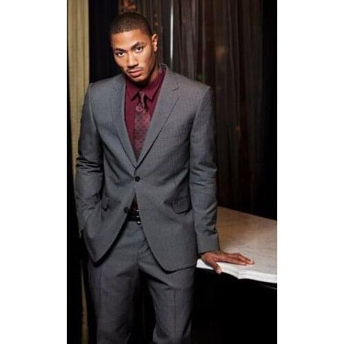 Custume Homme Notch Lapel Grey Casual Men Suits Custom Made Terno Masculino Slim Fit Tuxedos 2 Pieces Latest Men Wedding Suits