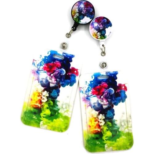 Colorful Smoke Card Cover Clip Lanyard Retractable Student Nurse Badge Reel Clip Cartoon ID Card Badge Holder accessories Gifts
