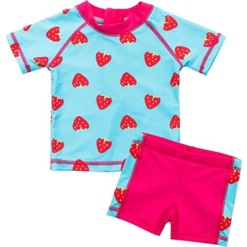 Wishere Strawberry Printed Two Pieces Baby Girls Swimsuit